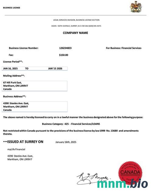 Canada business license Word i szablon PDF
